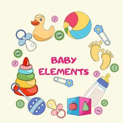 Set of beautiful baby icons, vector illustration. Isolated elements.