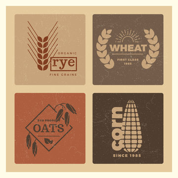 Organic wheat grain farming agriculture vector logo set