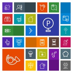 Modern, simple, colorful vector icon set with vehicle, urban, gun, sky, ventilator, parachute, lot, road, folder, extreme, box, car, delivery, jazz, lock, weapon, tropical, air, security, space icons