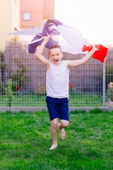 Happy child boy with France national flag