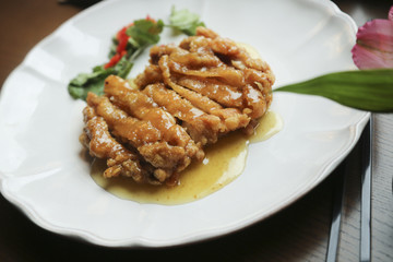 Asian style chicken schnitzel with citrus sauce