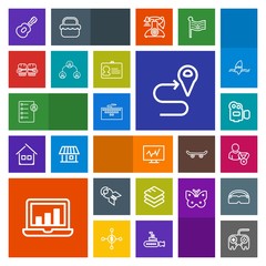 Modern, simple, colorful vector icon set with handle, medical, competition, film, guitar, video, nuclear, falling, job, online, data, computer, road, route, business, bomb, equipment, war, chart icons