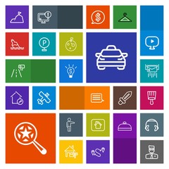 Modern, simple, colorful vector icon set with road, car, taxi, vehicle, concept, magnifying, transportation, find, showing, brush, paintbrush, letter, business, drink, liquid, profile, people icons