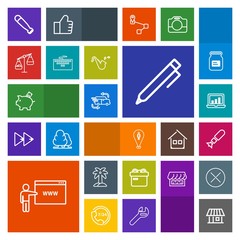 Modern, simple, colorful vector icon set with bank, map, pencil, holiday, education, coin, equipment, summer, write, money, wood, internet, investment, present, building, screen, nature, falling icons