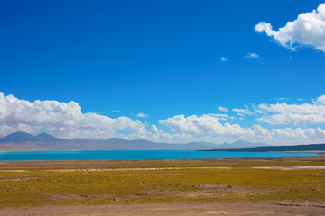 Fototapeta premium wild cold lake in the alpine tundra; Tibet (China)