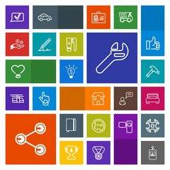 Fototapeta premium Modern, simple, colorful vector icon set with bed, sign, service, finance, control, pencil, call, social, equipment, idea, pen, operator, tv, remote, spanner, hand, book, share, love, bedroom icons