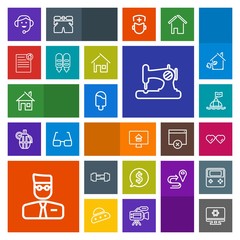Modern, simple, colorful vector icon set with computer, tag, profile, exercise, buoy, building, center, cream, home, water, account, food, circle, user, gym, sun, setting, house, real, headset icons