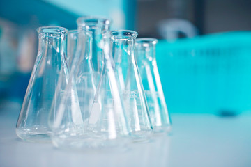 Glass ware in laboratory.Laboratory equipment concept.Scientific glassware for chemical experiment.