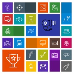 Modern, simple, colorful vector icon set with craft, ship, person, center, sew, sewing, pc, cycle, computer, success, fashion, white, sign, reward, key, hair, communication, diploma, music, win icons