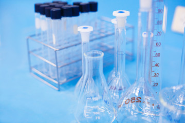Glass ware in laboratory.Laboratory equipment concept.Scientific glassware for chemical experiment.