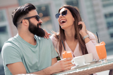 Man and woman dating in cafe