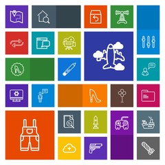 Modern, simple, colorful vector icon set with paper, spaceship, chat, power, blank, stationery, tool, rocket, folder, road, explosion, office, space, craft, airplane, high, aircraft, frame, map icons