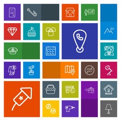 Modern, simple, colorful vector icon set with picnic, old, location, call, phone, calendar, food, dumper, electricity, telephone, festival, money, bill, lamp, hat, vintage, captain, travel, cap icons