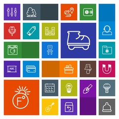 Modern, simple, colorful vector icon set with calendar, field, timetable, fashion, lightbulb, washer, temperature, chair, roller, lock, safety, lamp, schedule, meeting, electric, equality, scale icons