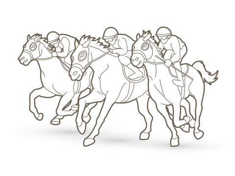 Horse racing ,Jockey riding horse outline  graphic vector.