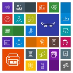 Modern, simple, colorful vector icon set with sky, coffee, car, air, skater, people, extreme, cafe, hour, direction, sand, computer, garbage, late, home, business, rubbish, skateboard, waste icons