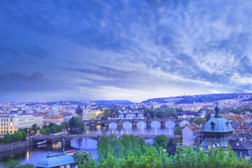 Beautiful view of Charles Bridge, Old Town and Old Town Tower of Charles Bridge, Czech Republic