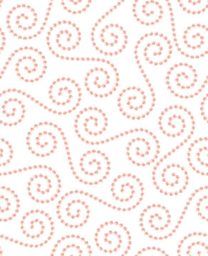 Seamless pattern in the form of curls. Curls consist of pink pearls. Illustration.