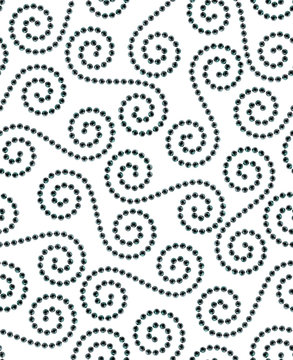 Seamless pattern in the form of curls. Curls consist of black pearls. Illustration.
