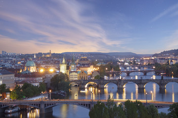 Beautiful view of Charles Bridge, Old Town and Old Town Tower of Charles Bridge, Czech Republic