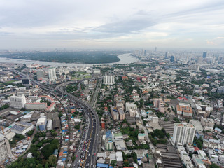 Fototapeta na wymiar Aerial view of traffic jam in urban city.