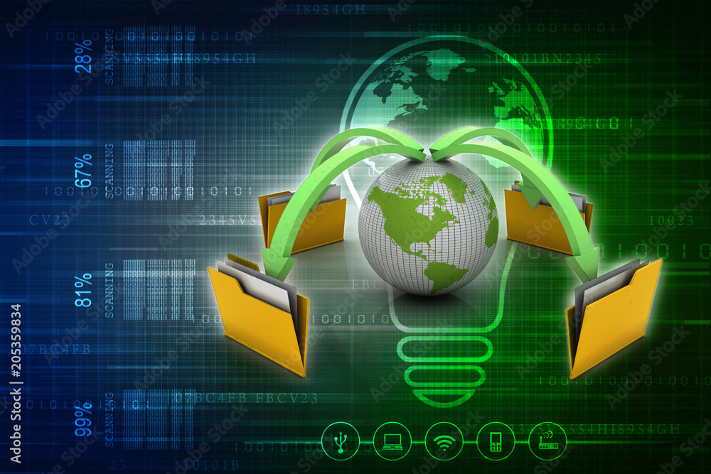 Poster 3d rendering file folders around earth