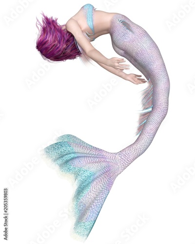 "Pretty Pink and Blue Mermaid Swimming Upside Down - fantasy illustration" Stock photo and royalty-free images on Fotolia.com - Pic 205359803