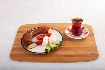 Turkish breakfast with simit and tea