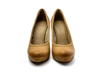 Brown vintage leather high heel plateau pumps