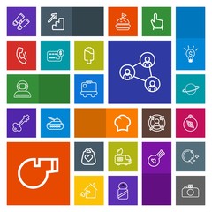 Modern, simple, colorful vector icon set with science, direction, sport, planet, astronaut, vision, north, astronomy, chief, camera, television, watch, compass, orbit, food, technology, travel icons