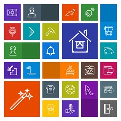 Modern, simple, colorful vector icon set with tomato, sport, human, sign, web, print, transportation, van, football, bread, house, female, soccer, escape, wand, stadium, lunch, magician, person icons