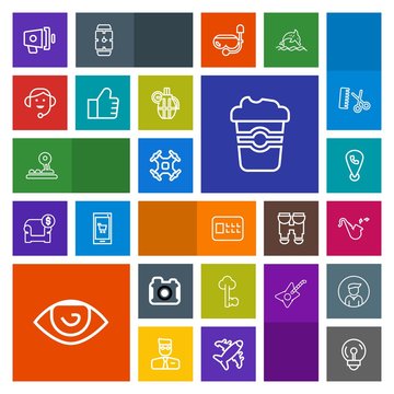 Modern, simple, colorful vector icon set with safe, photography, mobile, human, aerial, jazz, loud, megaphone, metal, phone, security, bank, camera, mug, speaker, location, loudspeaker, energy icons