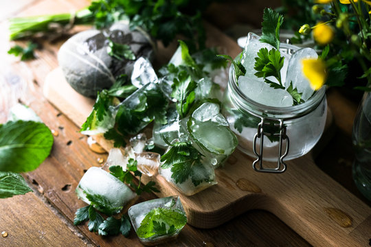 Ice Cubes With Frozen Herbs