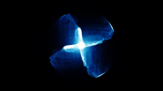 Rotating blue emissions in a dark background