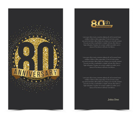80th anniversary card with gold elements. Vector illustration.