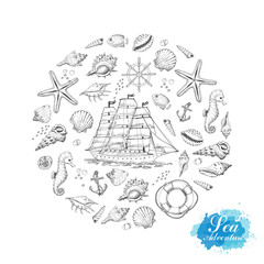 Vector circle from summer marine elements