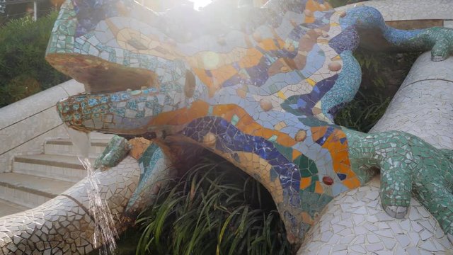 Gaudi Salamander sculpture in Park Guell Barcelona Catalonia Spain