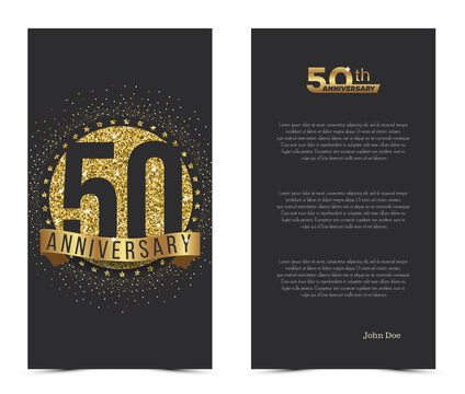 50th anniversary card with gold elements. Vector illustration.
