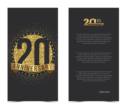 20th anniversary card with gold elements. Vector illustration.