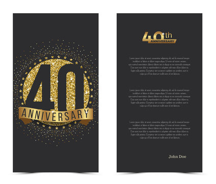 40th anniversary card with gold elements. Vector illustration.