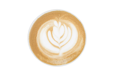 Latte art hot coffee top view.Coffee art isolated on white background with cliipping path