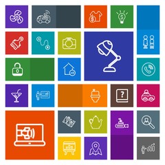 Modern, simple, colorful vector icon set with kitchen, tea, call, toilet, personal, progress, open, internet, fan, car, lamp, development, map, success, location, phone, estate, cool, kettle, wc icons