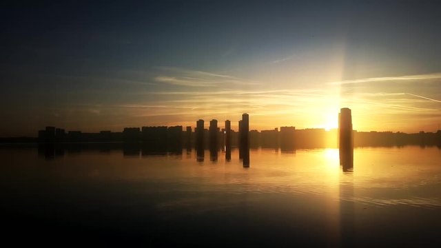 Skyscrapers skyline sunset background