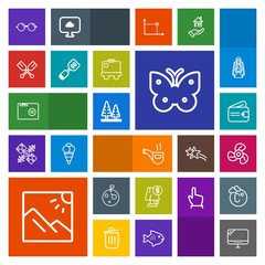 Modern, simple, colorful vector icon set with lamp, cool, classic, paper, eyeglasses, butterfly, photography, cash, office, money, ventilator, fly, nature, pc, moon, air, wing, retro, computer icons