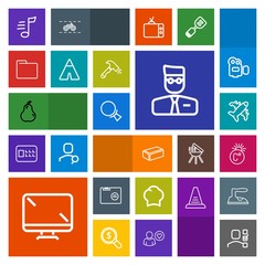 Modern, simple, colorful vector icon set with chief, web, fahrenheit, blank, material, aircraft, profile, task, travel, cook, tune, find, search, flight, construction, monitor, fresh, paper icons