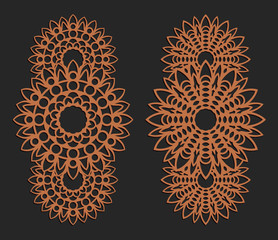 Laser cutting set. Wall panels. Jigsaw die cut ornaments. Lacy cutout silhouette stencils. Fretwork floral patterns. Vector template for paper cutting, metal and woodcut.