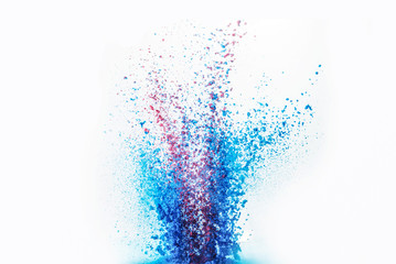 Explosion of colored powder on white background