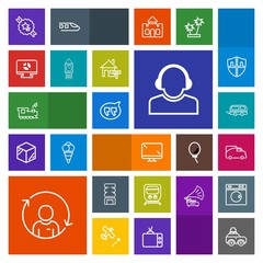 Modern, simple, colorful vector icon set with profile, chat, screen, template, car, bubble, luggage, bus, display, bag, quality, technology, speech, decorative, drink, cooler, travel, message icons