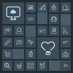 Modern, simple, dark vector icon set with office, search, internet, gun, blade, army, music, trolley, architecture, smile, chat, web, shop, drink, heart, bomb, building, concept, cocktail, face icons