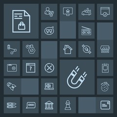 Modern, simple, dark vector icon set with music, dollar, communication, rocket, bullet, science, record, list, audio, chessboard, wallet, shopping, money, sound, military, market, gun, war, stop icons